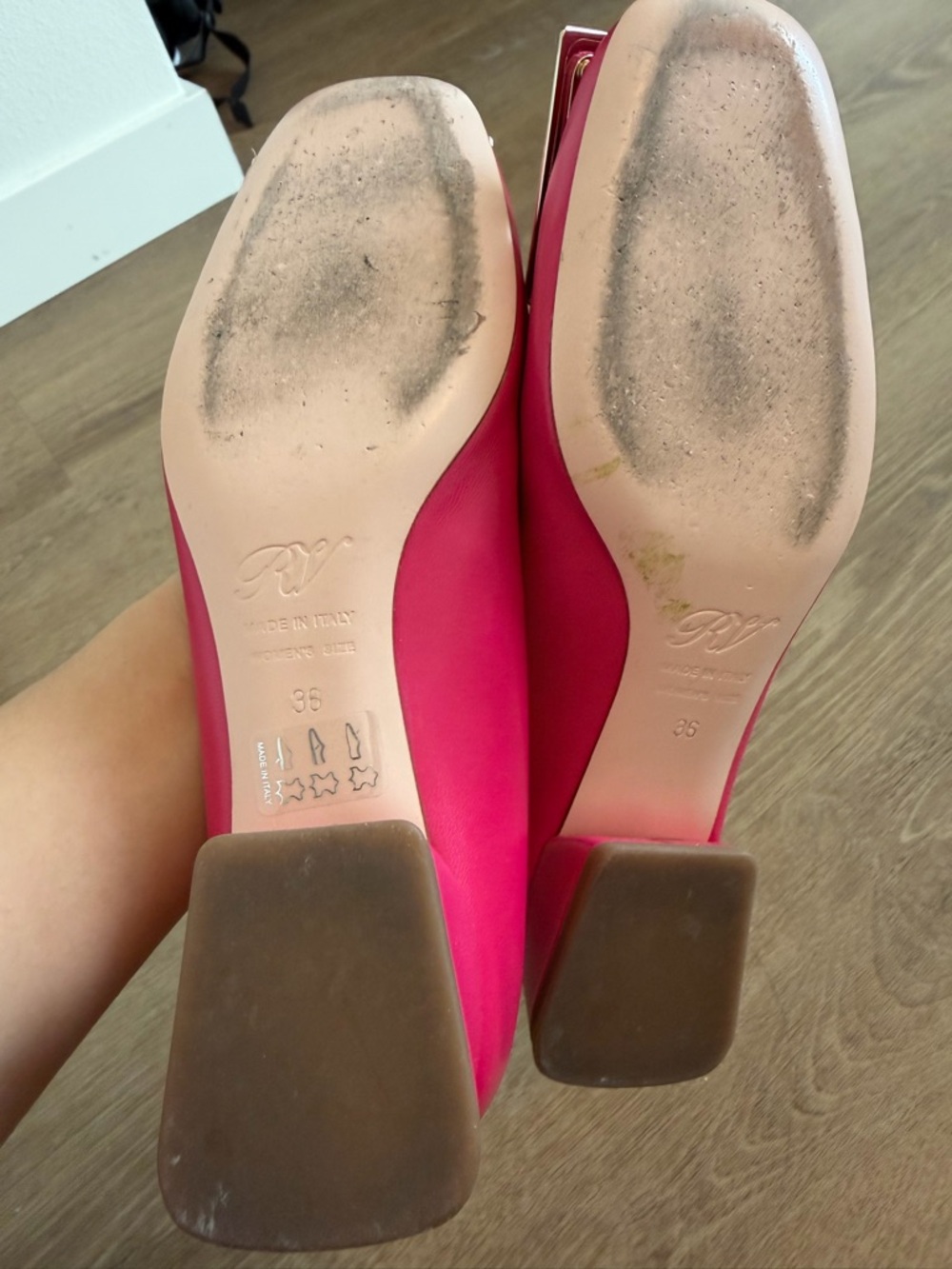 Roger Vivier Hot Pink Leather Square-Buckle Flats - Picture 6 of 6